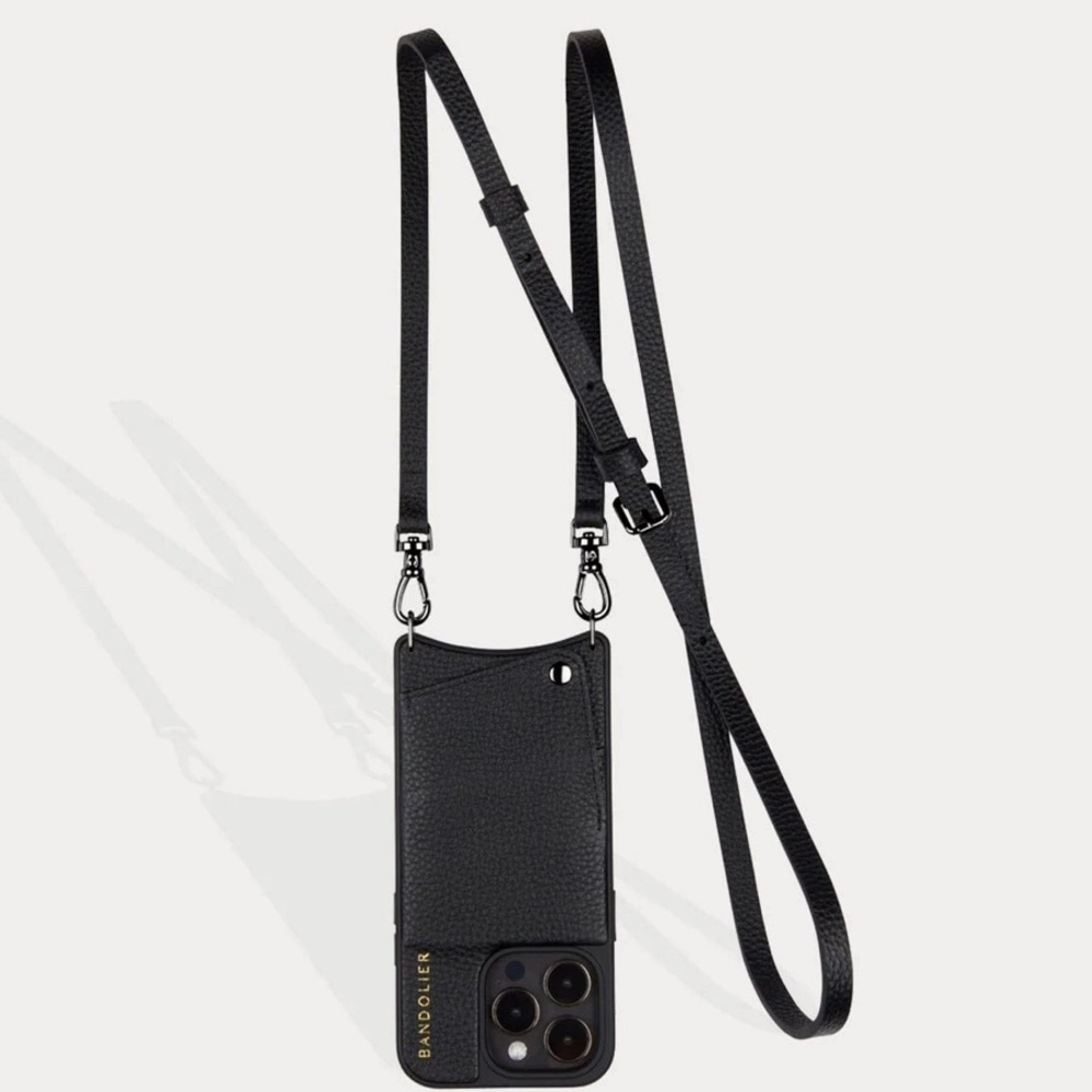 EMMA
Pebble Leather Crossbody Bandolier in Black/Pewter
